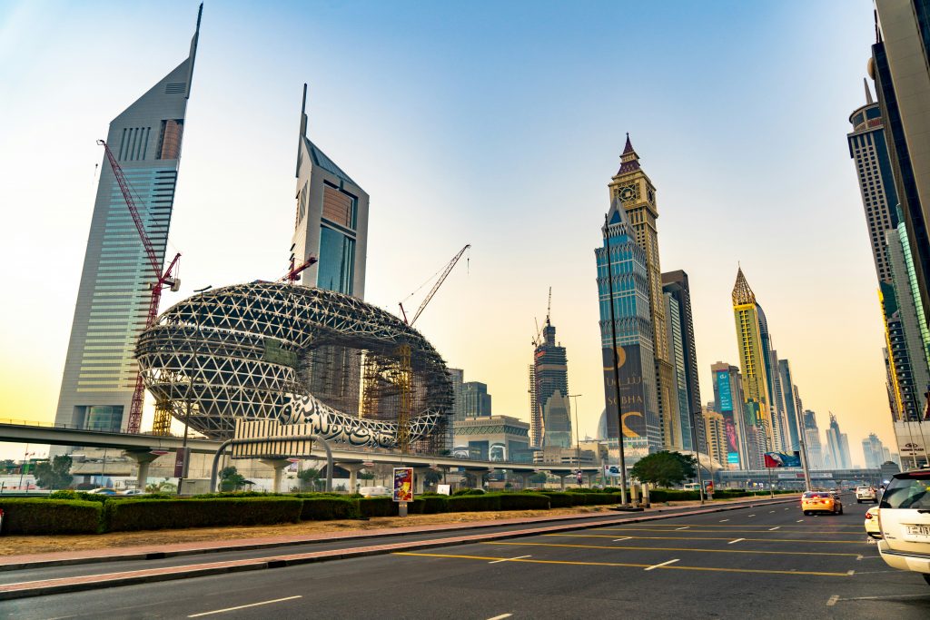Buidlings next to the main highway in Dubai