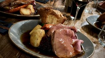 Sunday roast beef with Yorkshire pudding, roast potatoes and rich gravy at The Fleece Countryside Inn in Barkisland, one of the best Sunday lunches in West Yorkshire