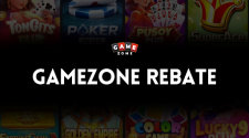 GameZone Rebate banner featuring the GameZone logo with casino, card and slot game graphics in the background.