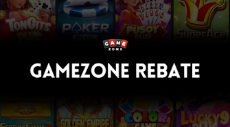 GameZone Rebate banner featuring the GameZone logo with casino, card and slot game graphics in the background.