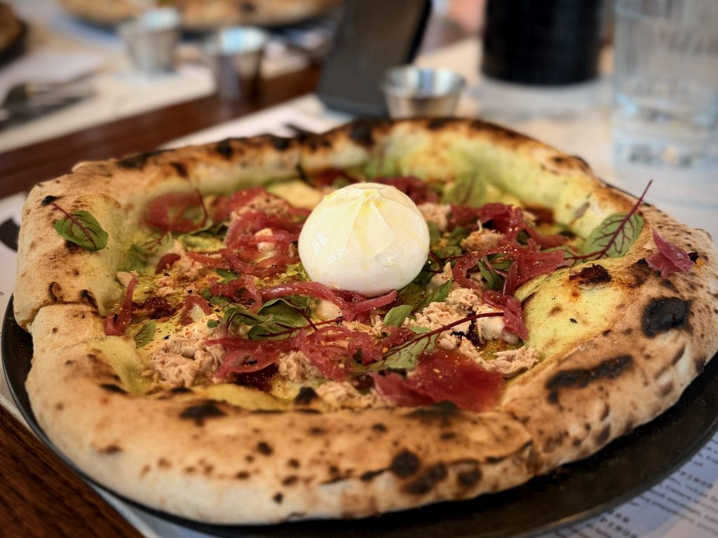 Tonno e Cipolla pizza with burrata at Forbici Manchester
