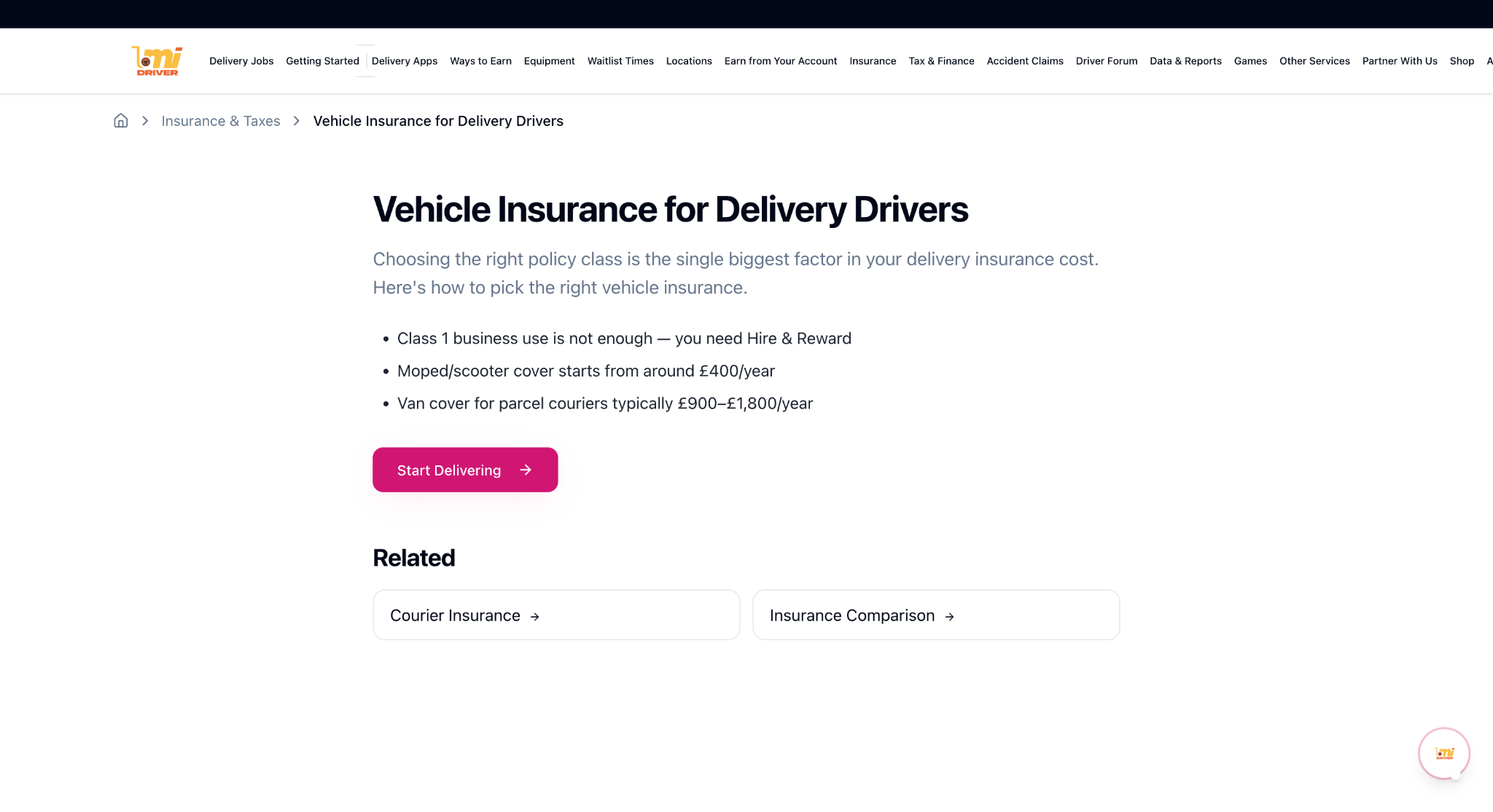 LomiDriver courier car insurance provider comparison