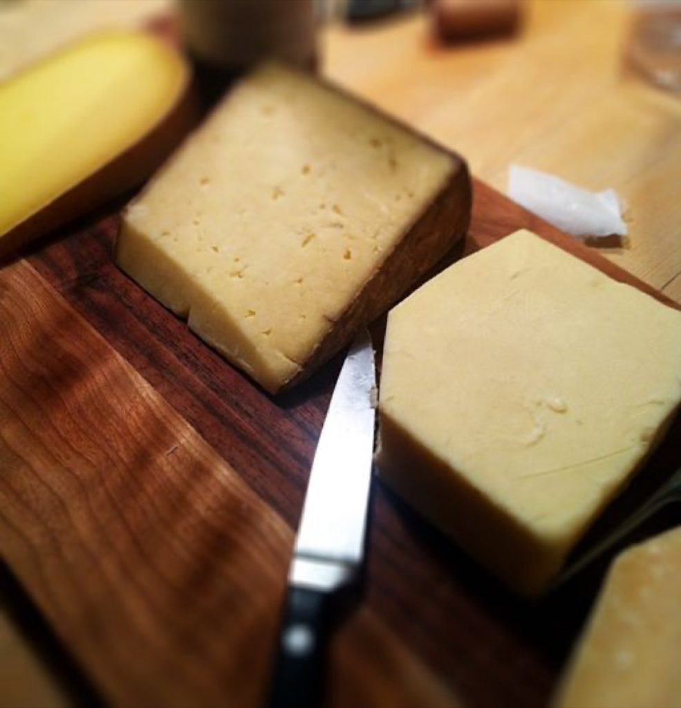 Selection of Yorkshire cheeses on a wooden board