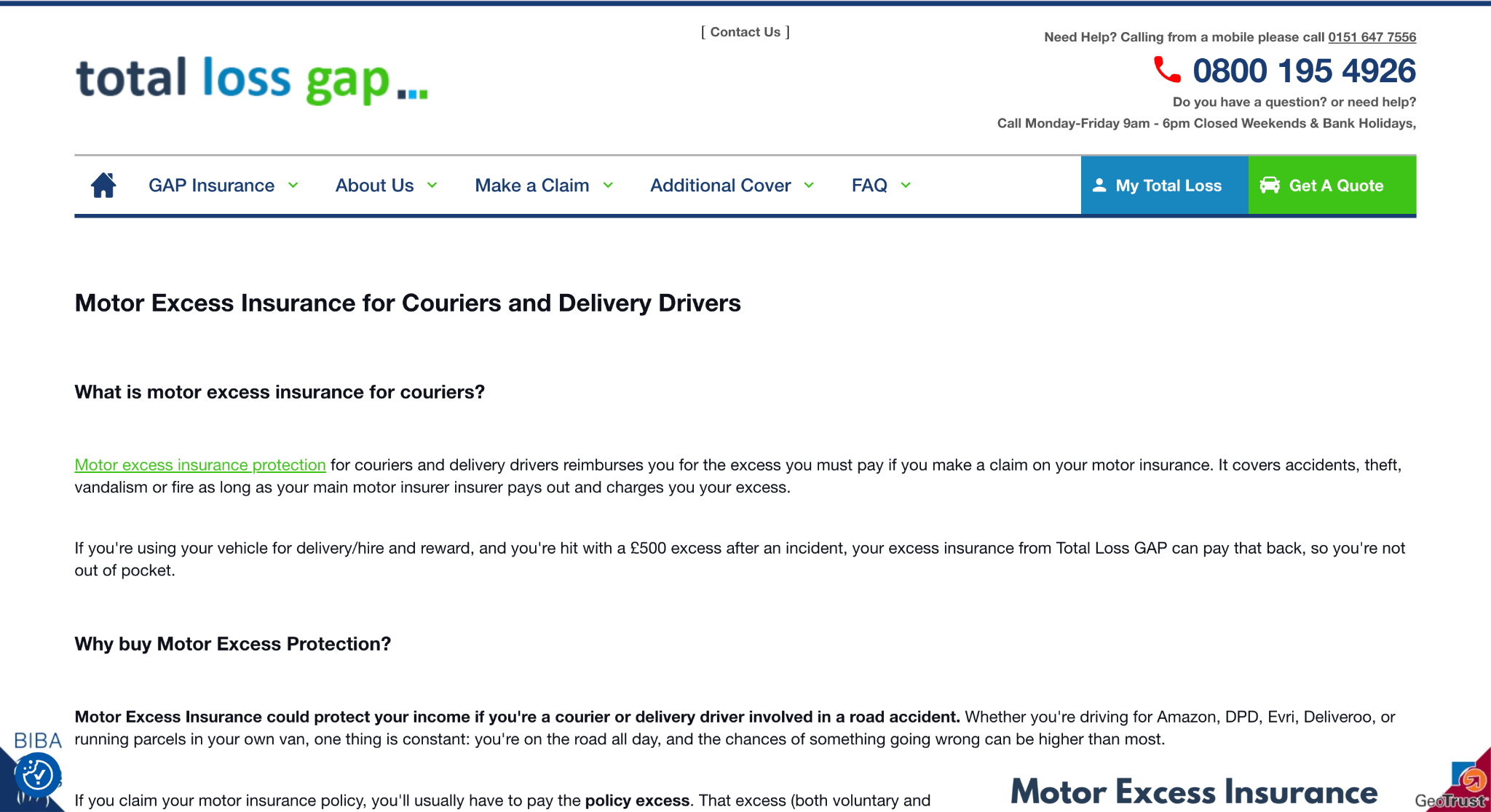 Total Loss GAP courier car insurance provider