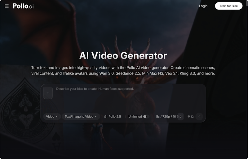 Pollo AI video generator dashboard for family travel videos