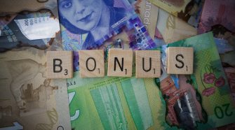 Casino welcome bonuses illustrated with bonus tiles and international banknotes