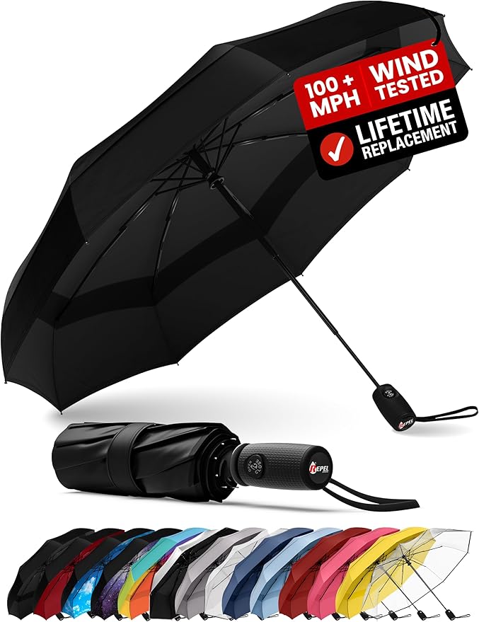 Repel compact black umbrella for wet school runs