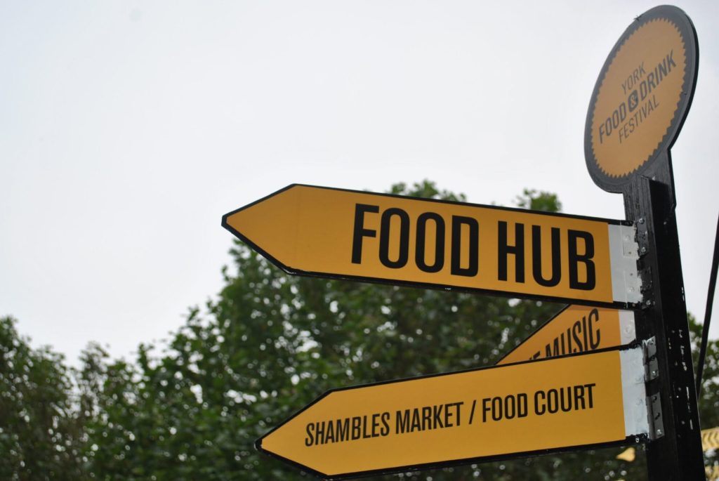 York Food and Drink Festival signpost directing visitors to the Food Hub