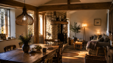 Warm cottage interior showing thoughtful lighting details