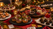 Casino-themed Christmas party buffet with Yorkshire puddings, canapés and festive drinks